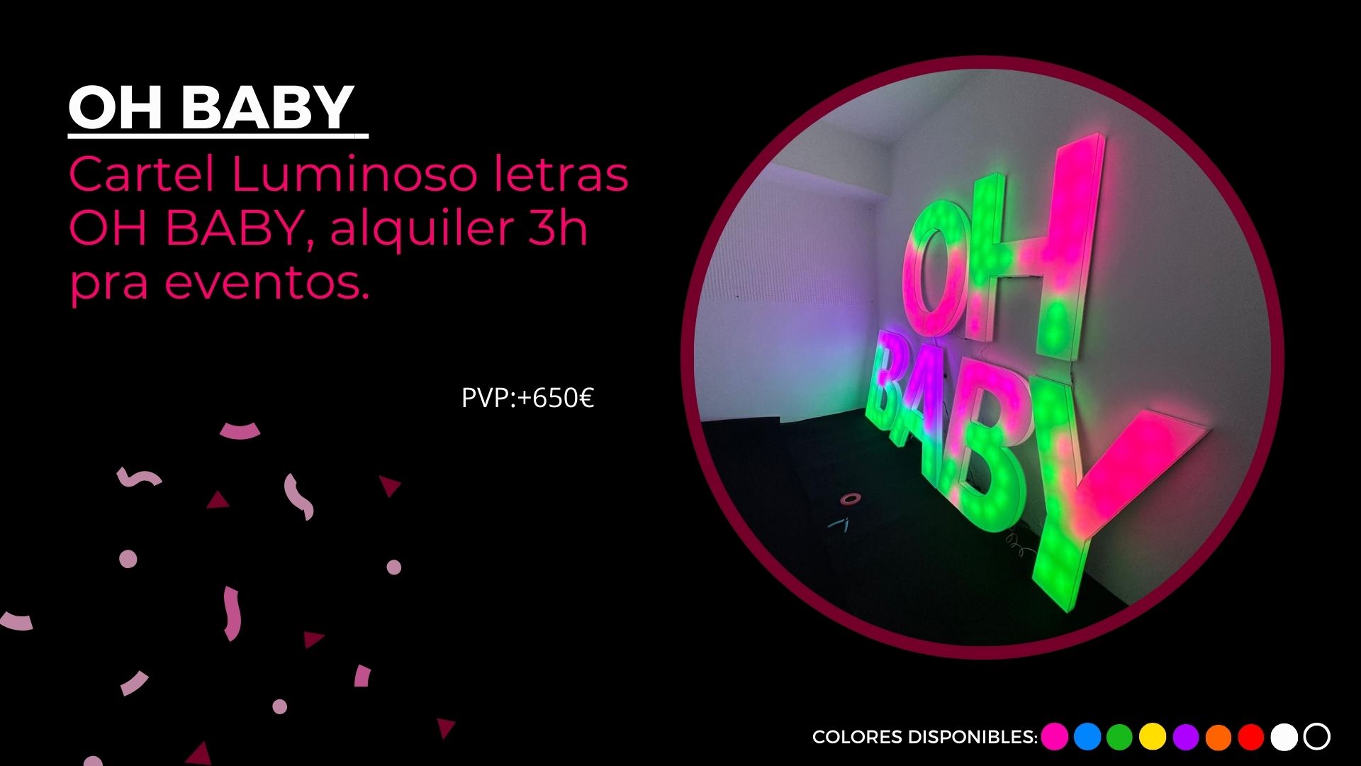 ALQUILER LETRAS OH BABY EN MADRID PARA GENDER REVEAL PARA REVELACION DE SEXO DEL BEBE